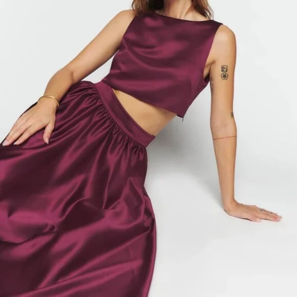 Elegant Burgundy Satin Two-Piece Set